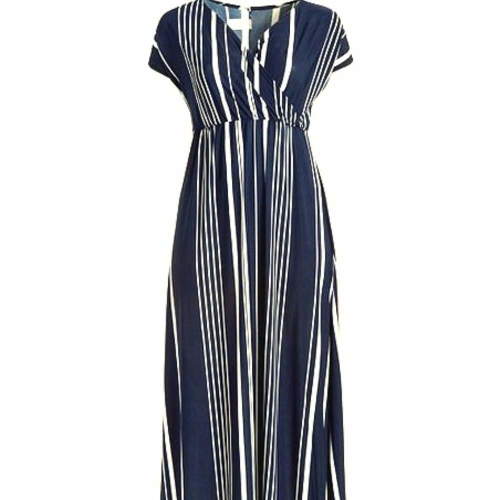 Navy & White Stripe Surplice Maxi Dress